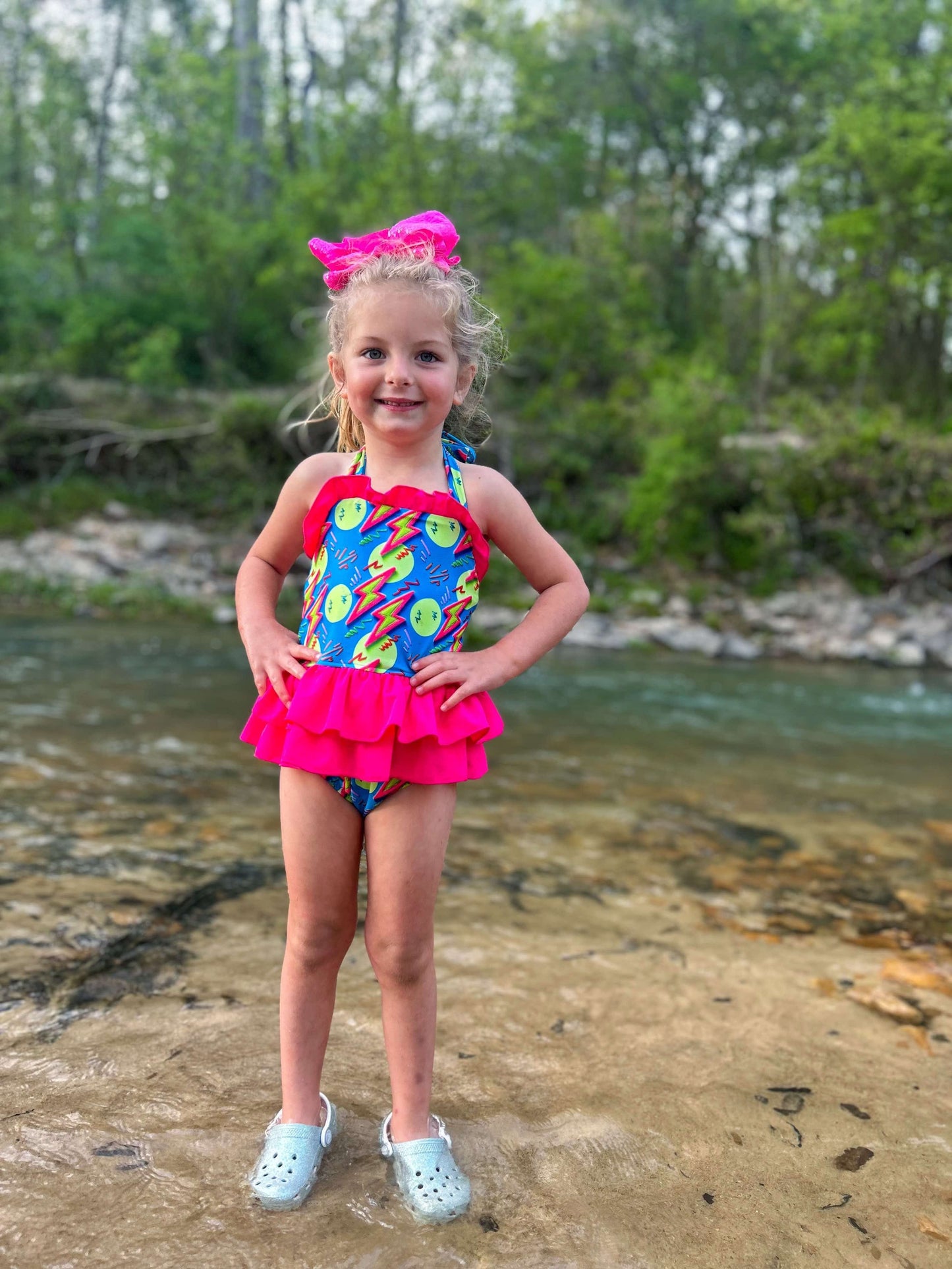 Neon Bolts Ruffled Swim Suit (FINAL SALE)