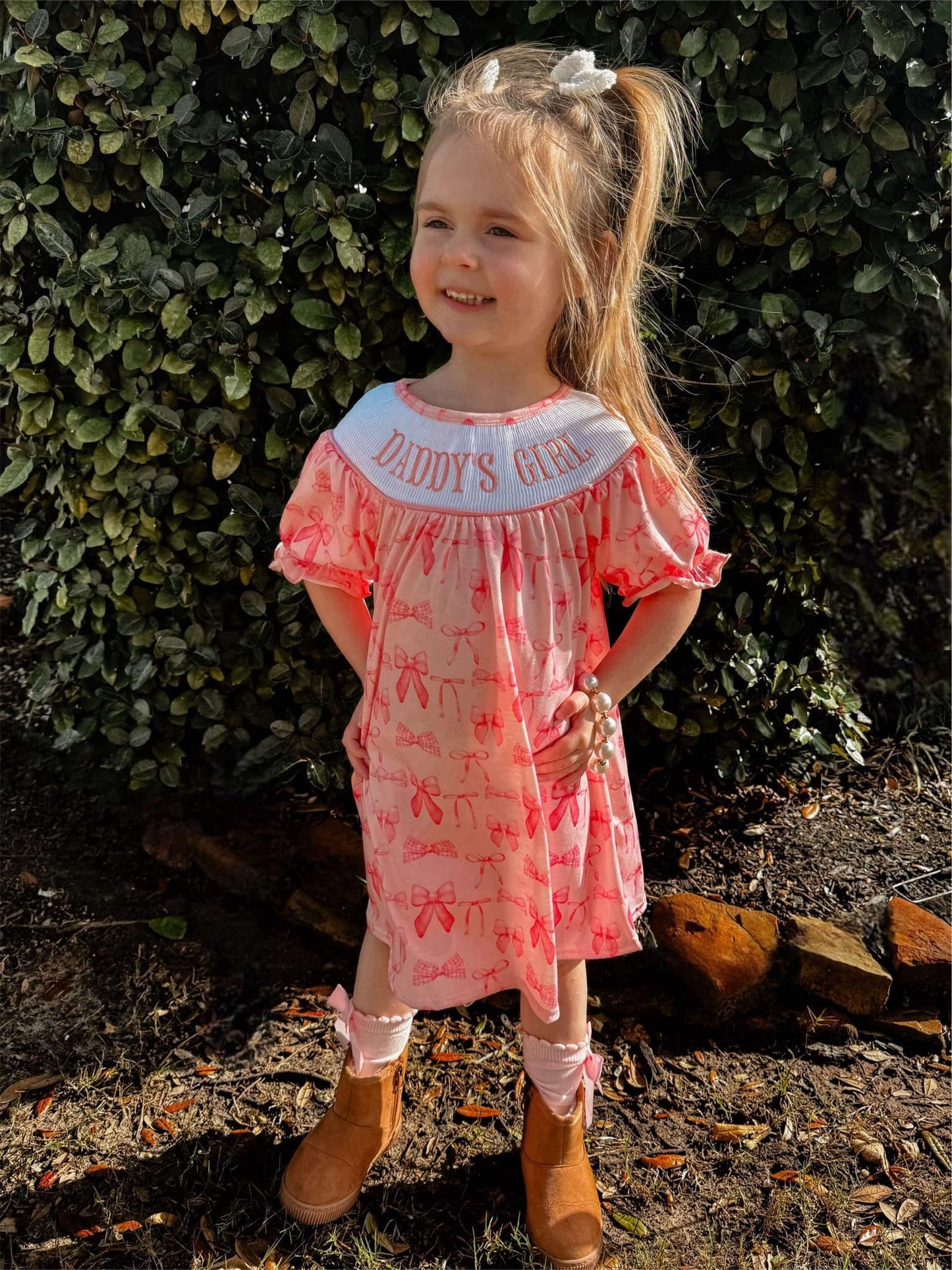 Smocked bows daddys girl Dress