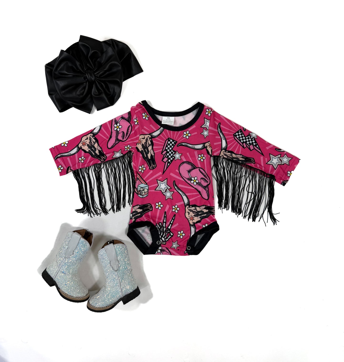 Pink Western Print Fringed Leo