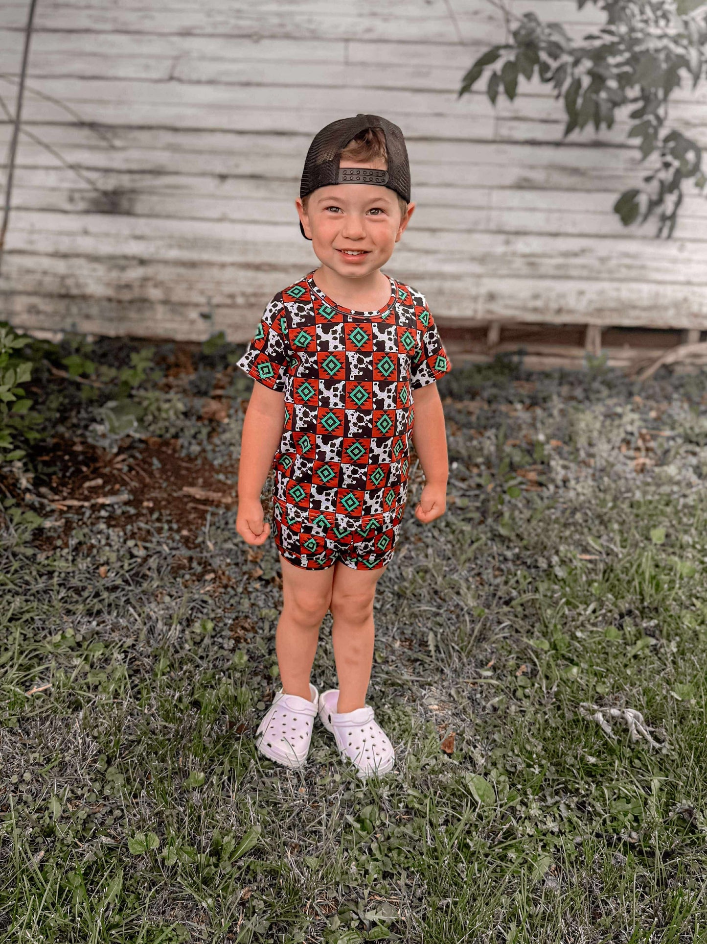 Cow & Aztec Checkered Short Set (FINAL SALE)