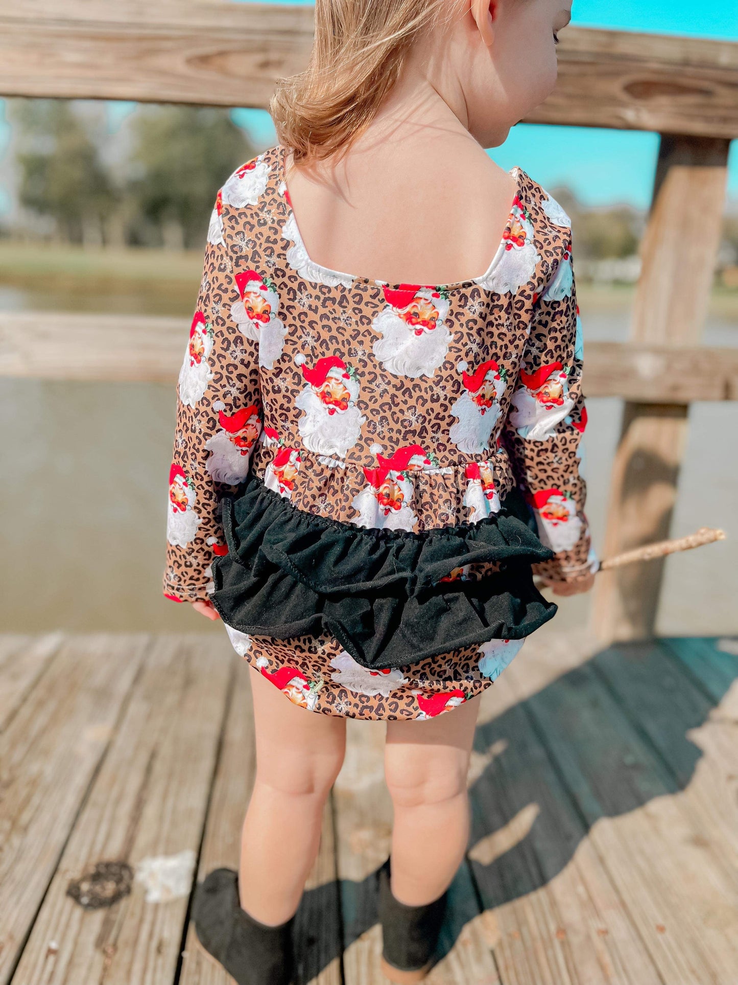Leopard Santa ruffle romper