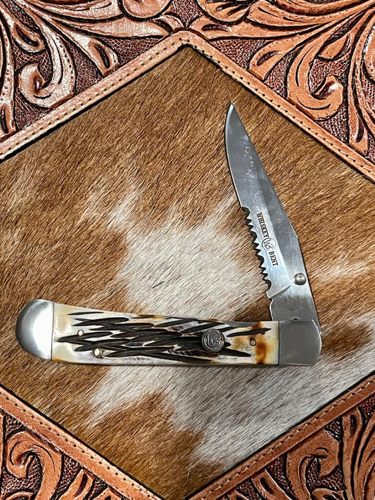 Carved Burnt Bone Locking Trapper
