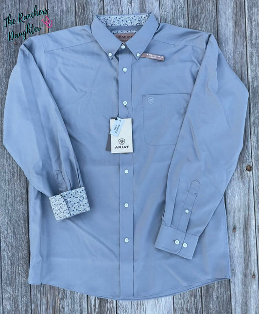 Ariat Men's Grey Wrinkle Free Solid Pinpoint Oxford Classic Fit Shirt