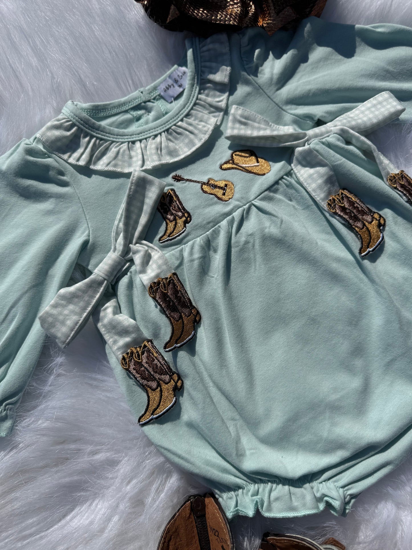 Boot scootin' Cutie smocked romper