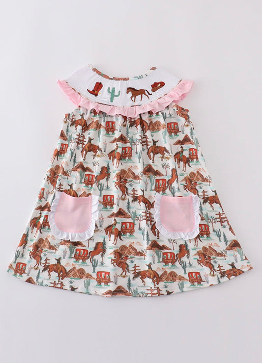 Western smocked girl dress