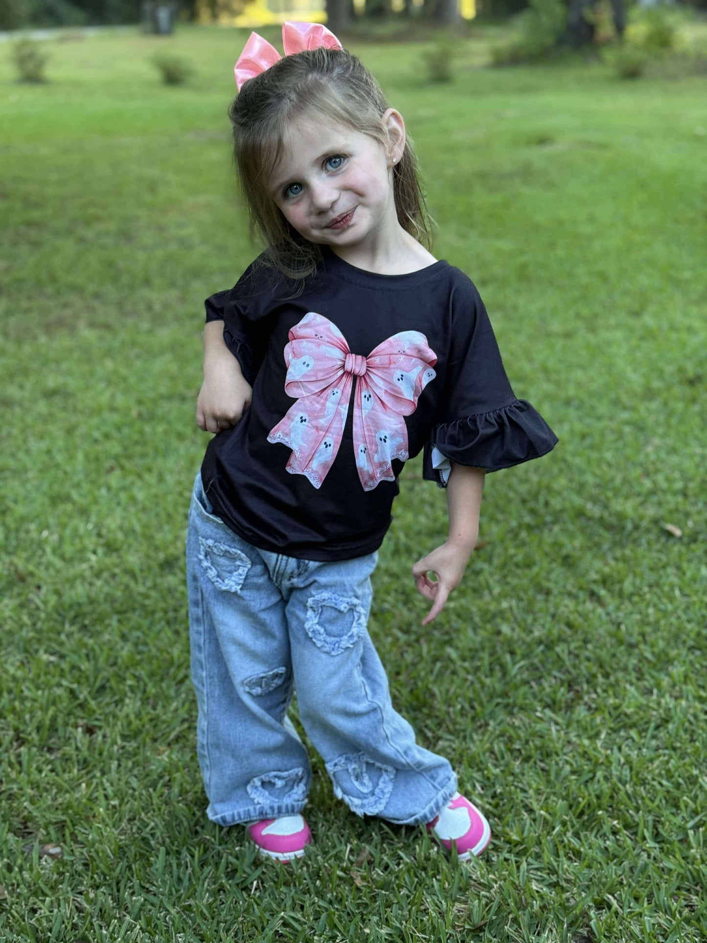 Ghost bow ruffle top