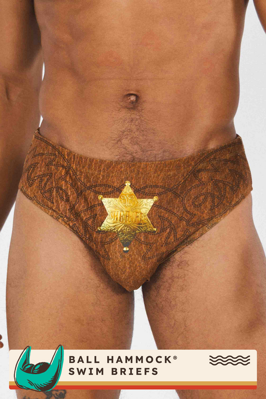 The Reverse Chaps | Western Faux Cracked Leather Ball Hammock® Pouch Swim Brief