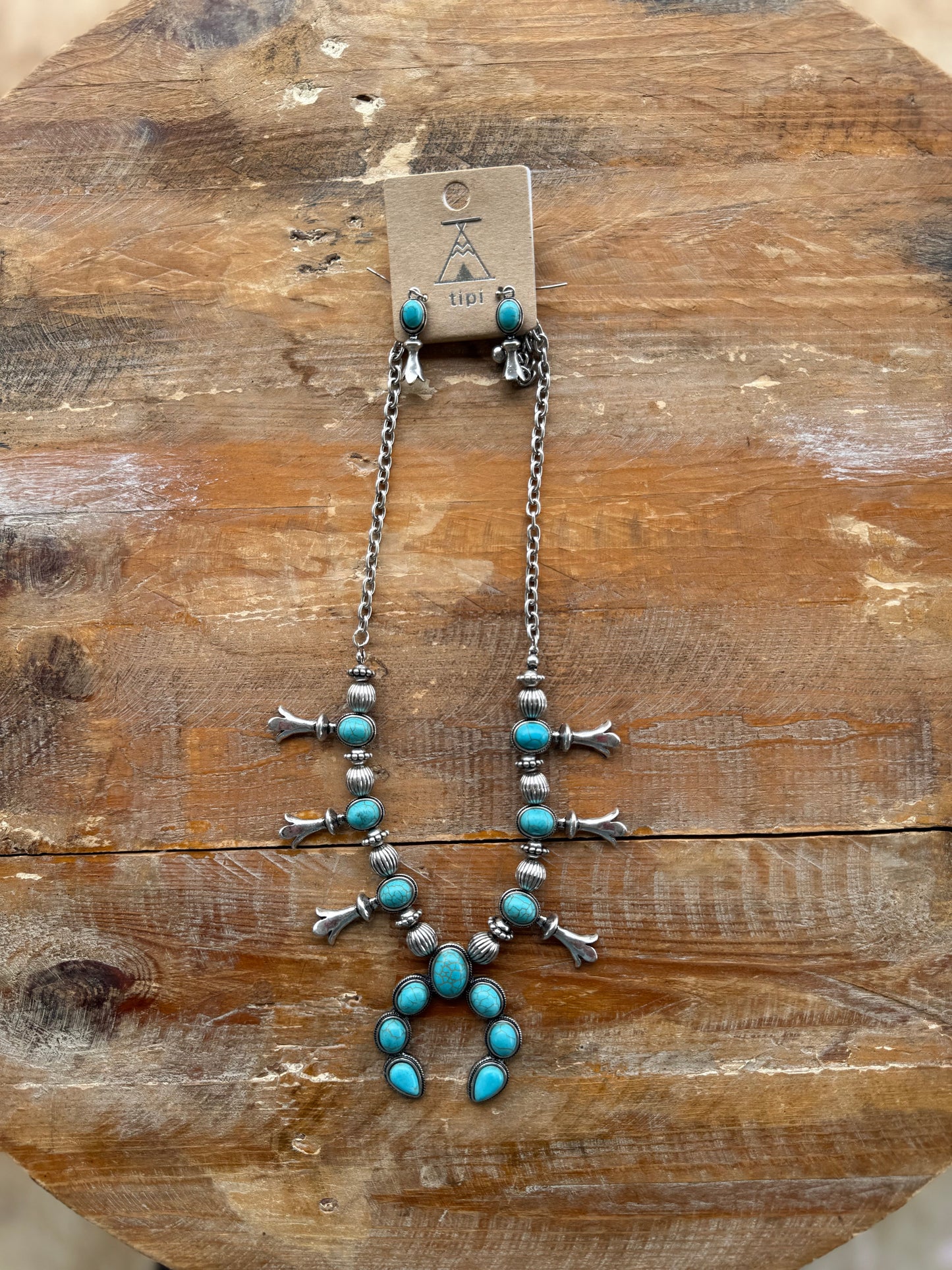 Turquoise Squash Blossom & Earring Set