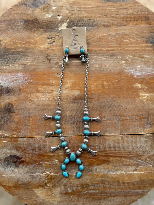 Turquoise Squash Blossom & Earring Set