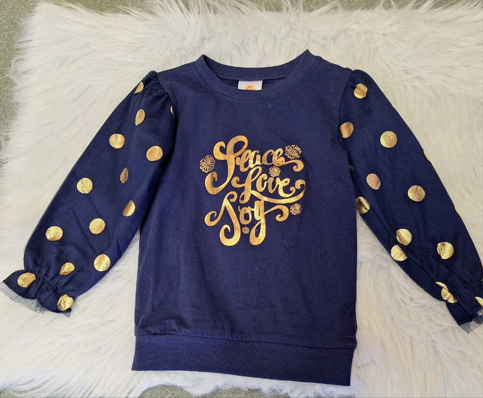 Blue and Gold Long Sleeve Christmas Shirt