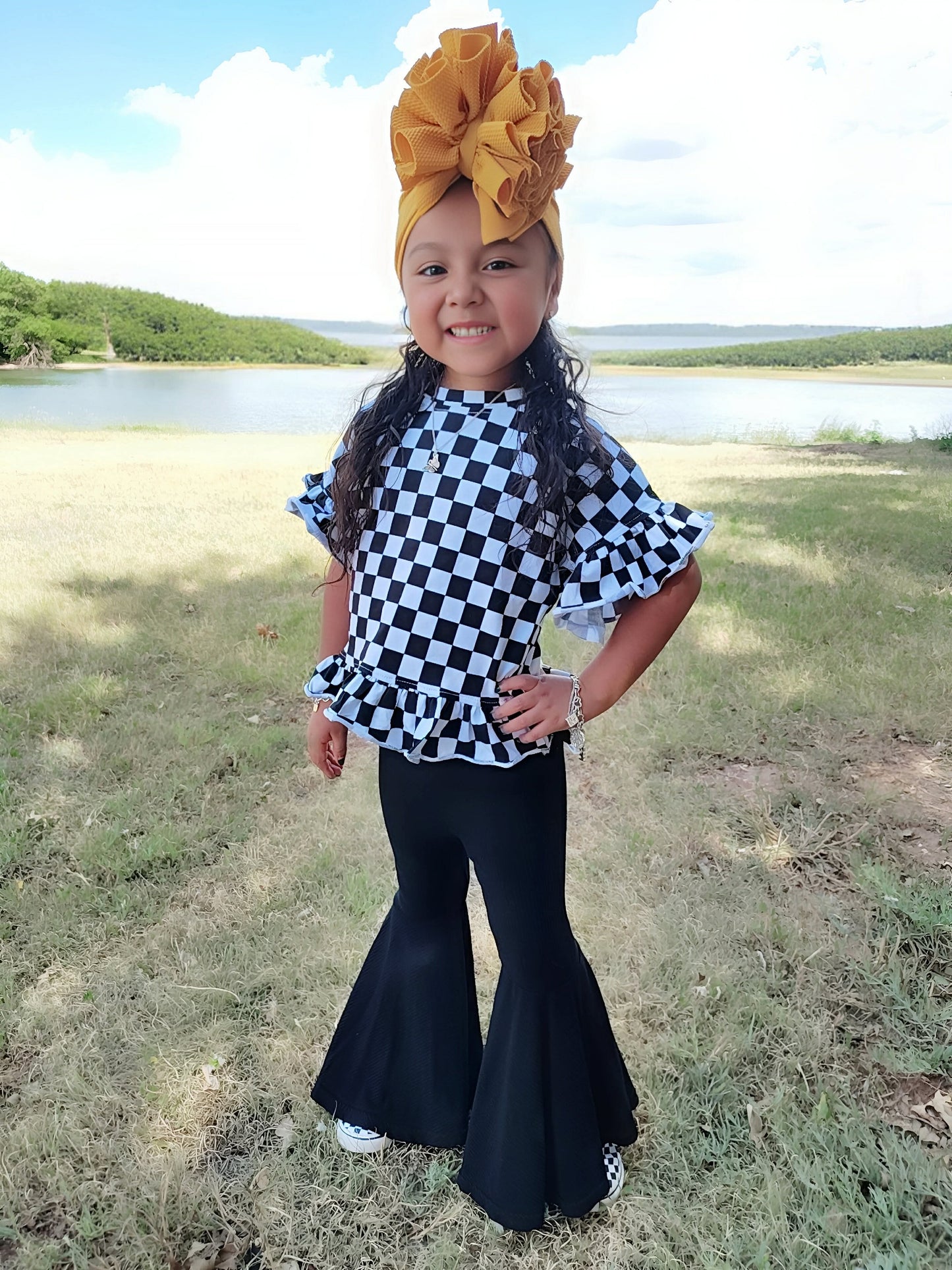 Race Ya checkered ruffle top