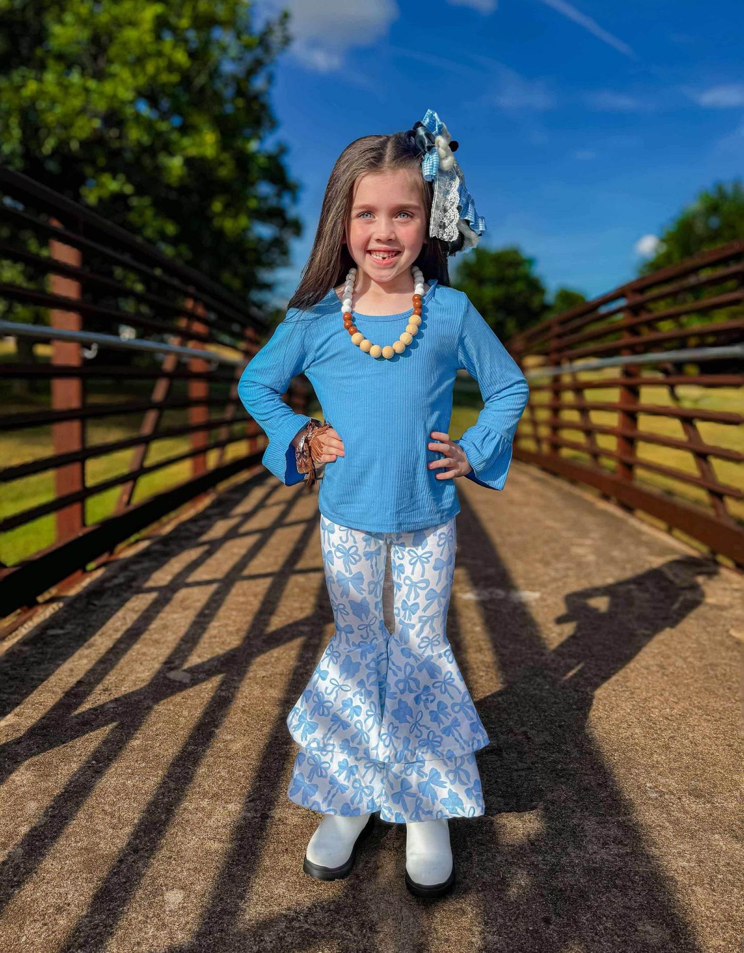 Blue Bow Double Bell Bottoms