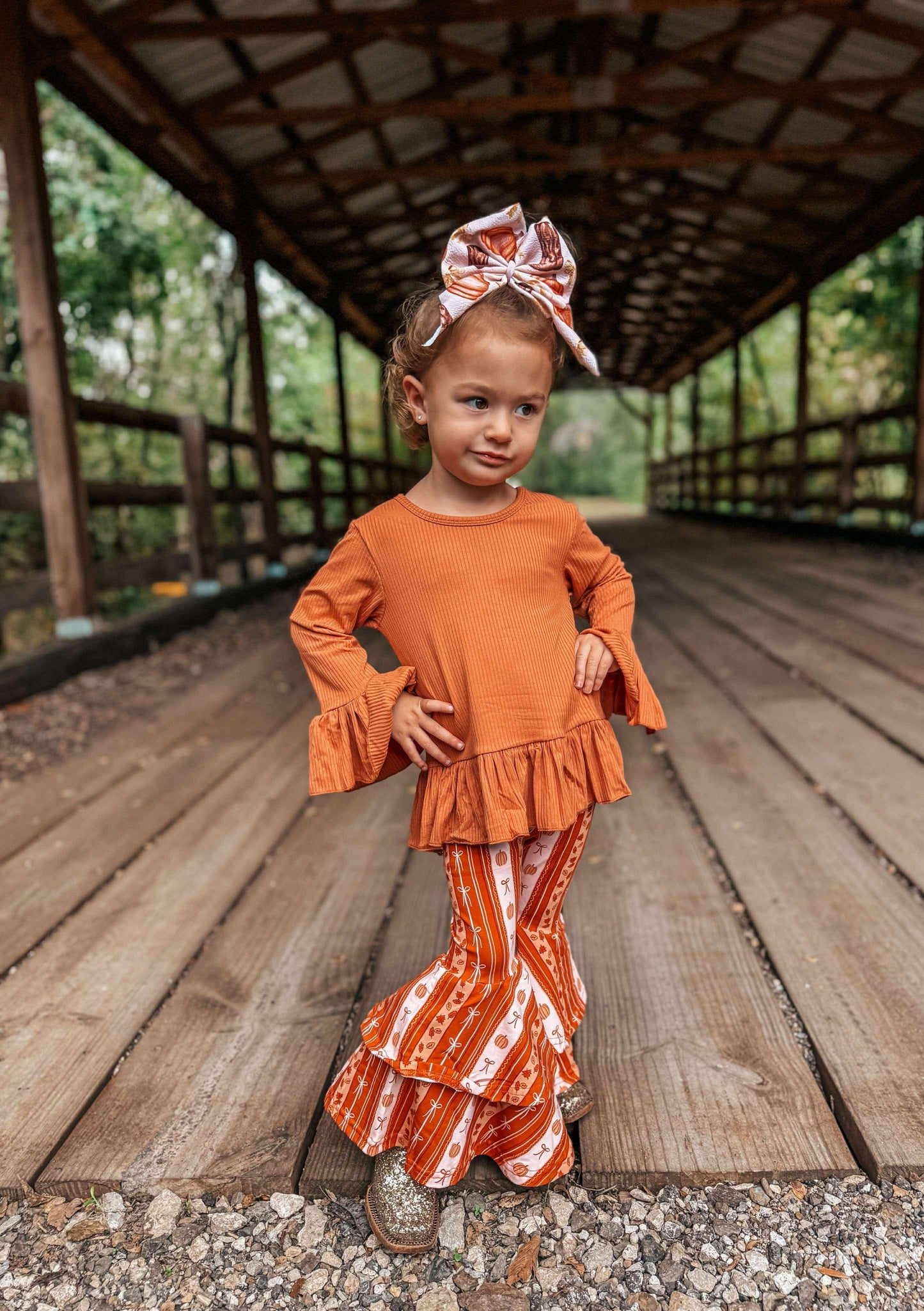 Pumpkin Spice Ruffled Sleeve Top