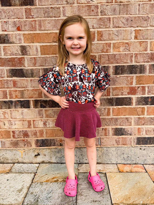 Western bow ribbed ruffle top