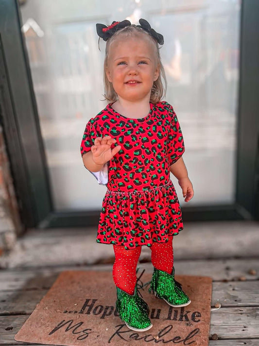 Christmas Leopard ribbed skirted romper