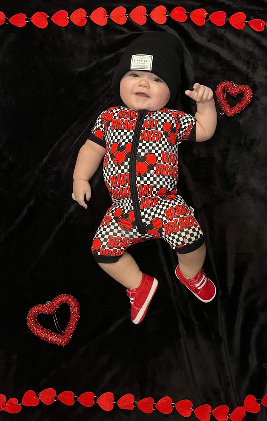 Checkered Heart Breaker Bamboo Shortie Romper (FINAL SALE)