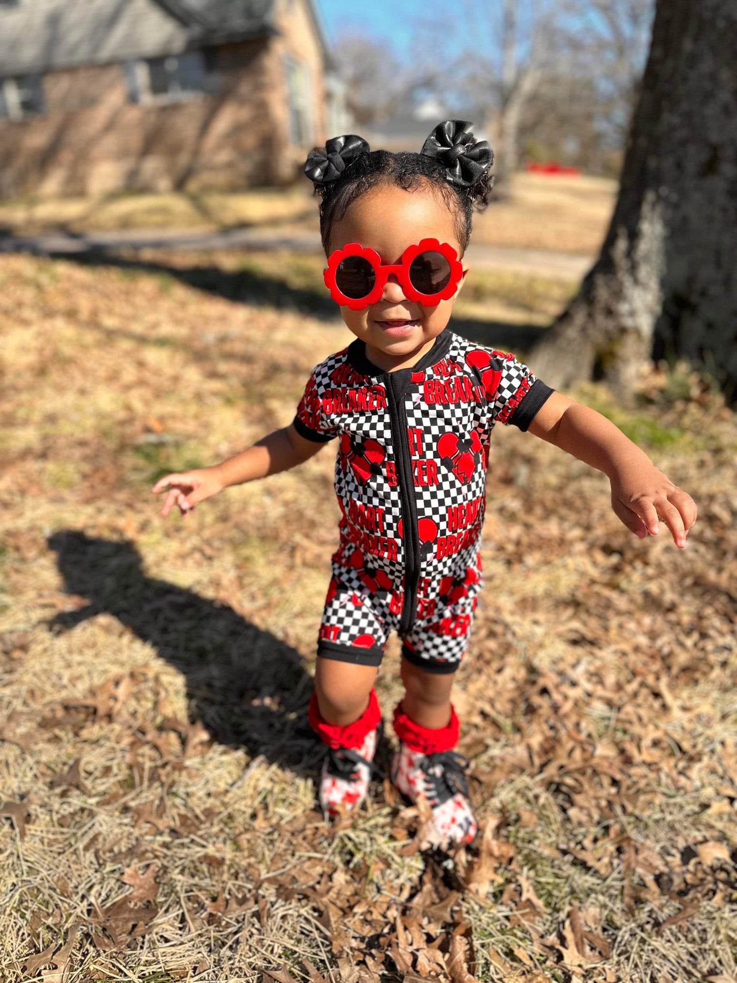 Checkered Heart Breaker Bamboo Shortie Romper (FINAL SALE)