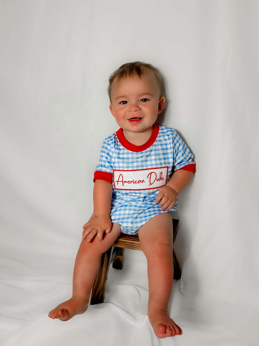 Smocked American dude romper
