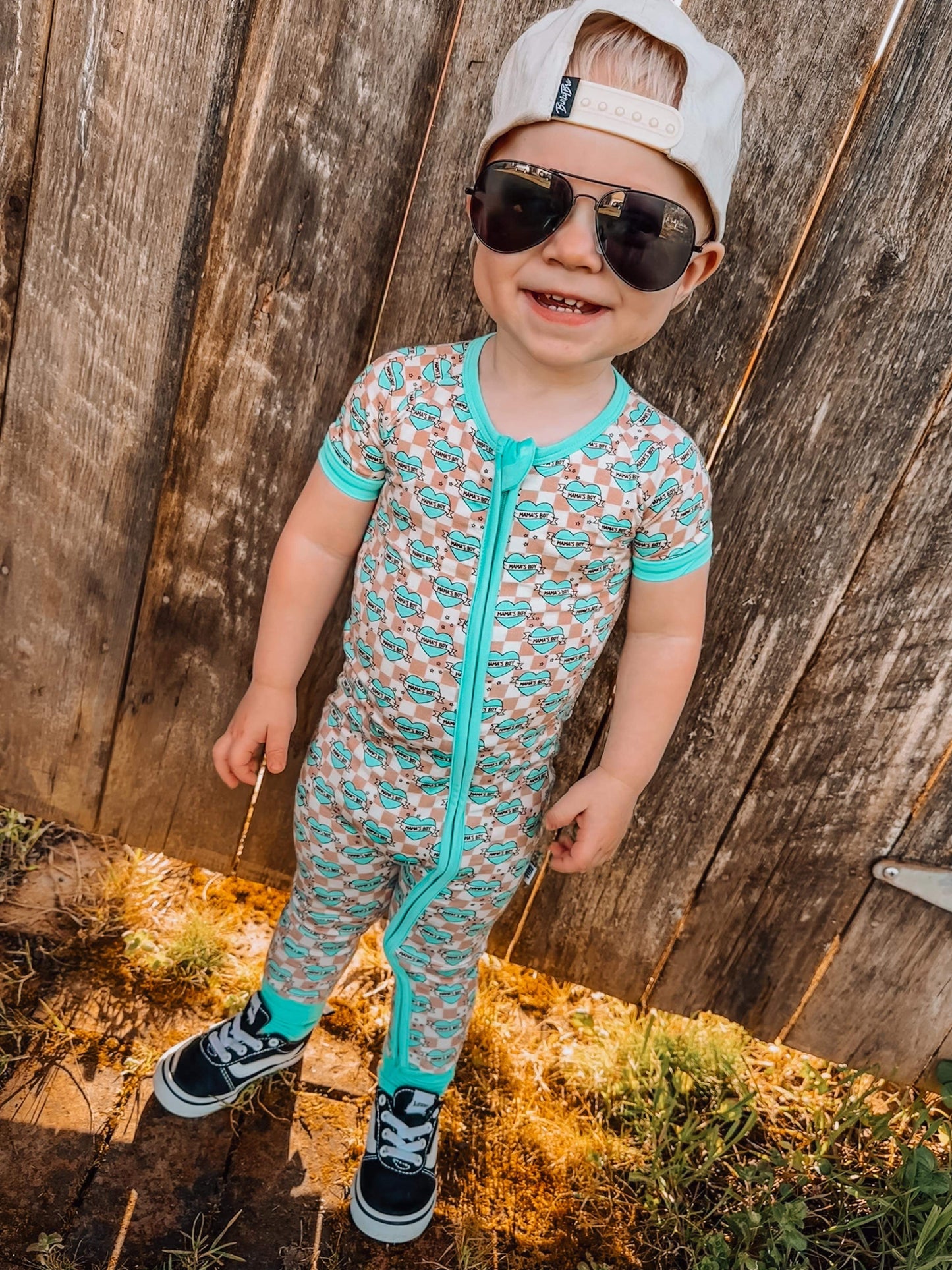 Checkered Mama's Boy Short Sleeve Bamboo Sleeper (FINAL SALE)