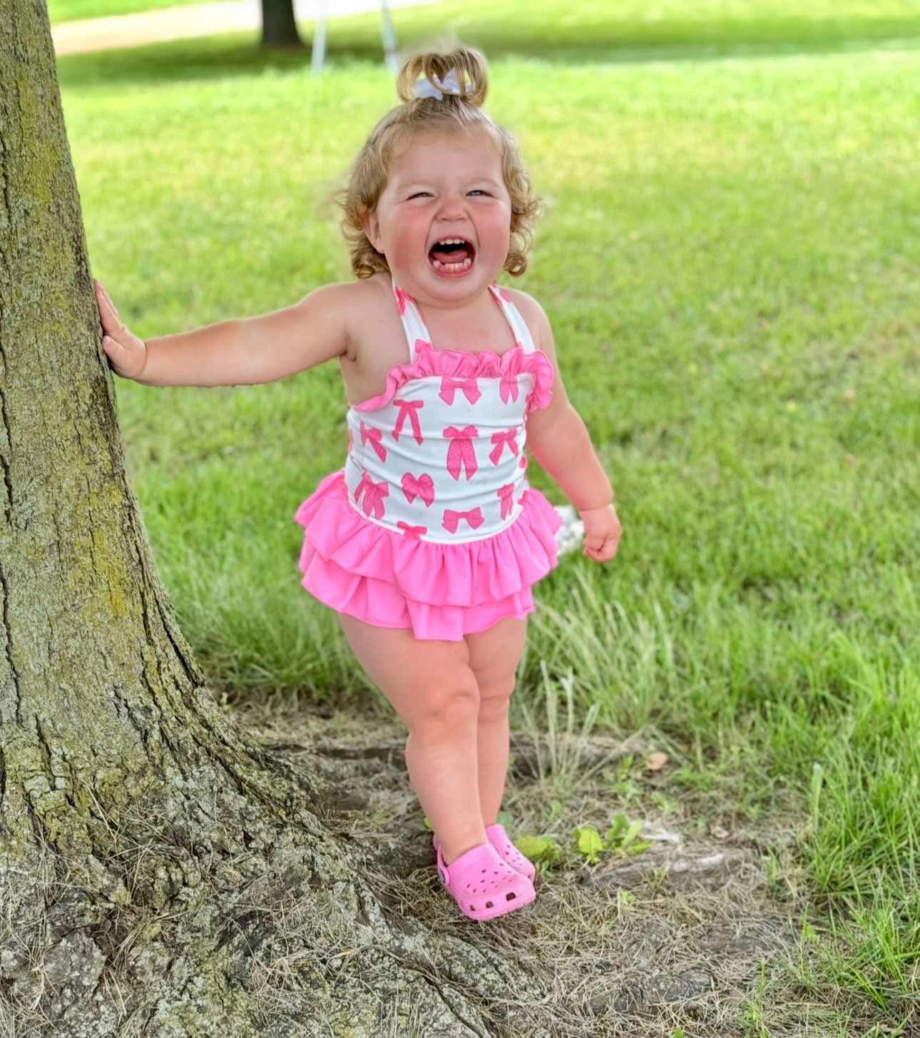 Pink Bows Ruffled Swim Suit (FINAL SALE)