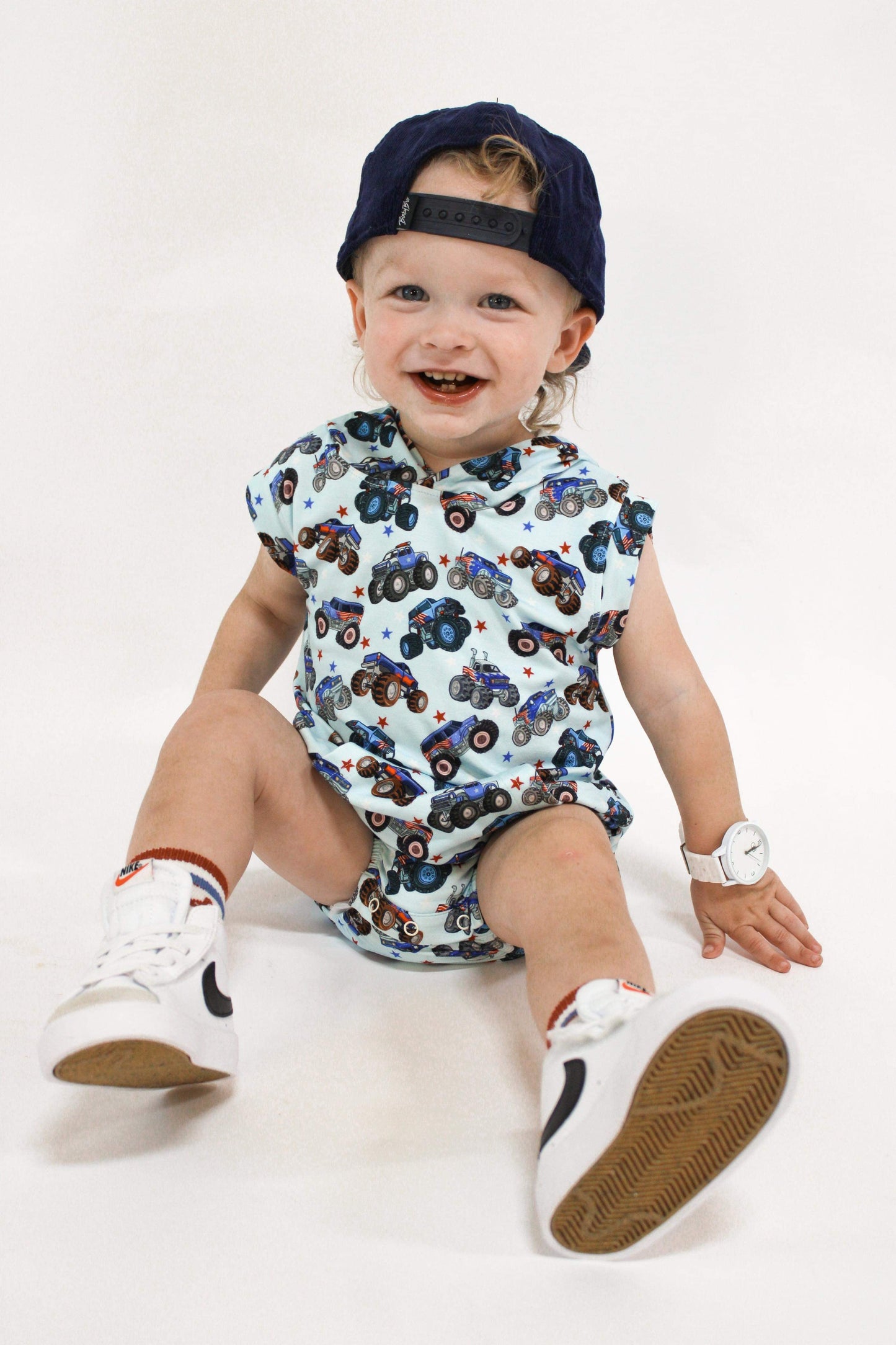 Red, White & Vrooooom Hooded Bamboo Romper (FINAL SALE)