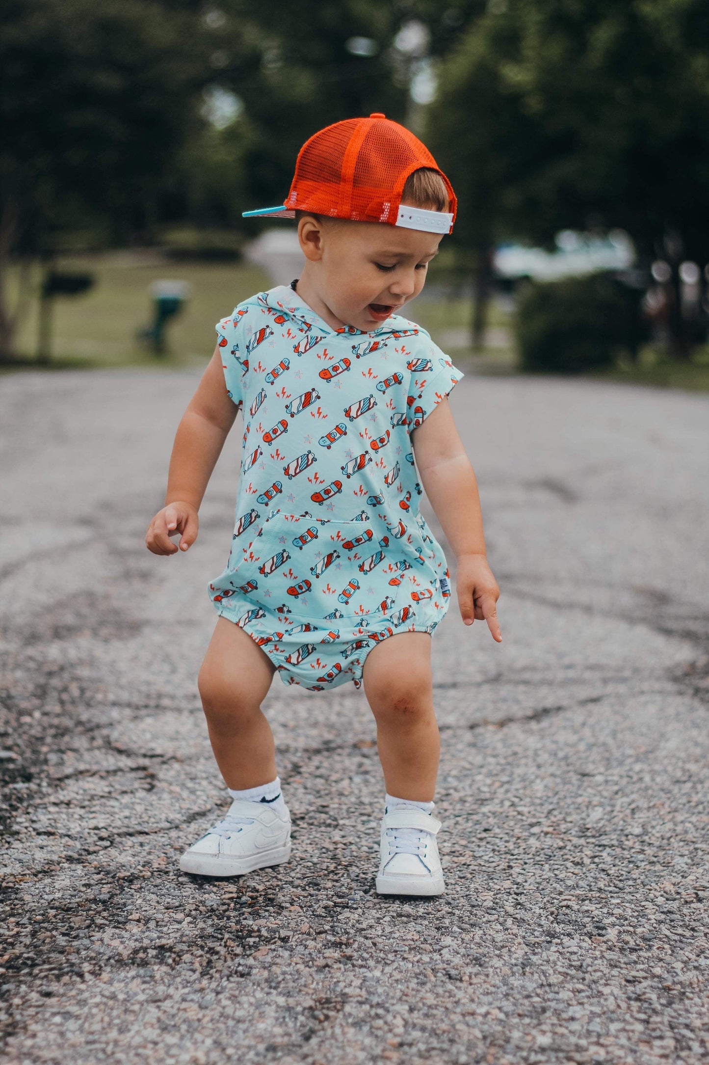 Red, White & Skate Bamboo Hooded Romper (FINAL SALE)