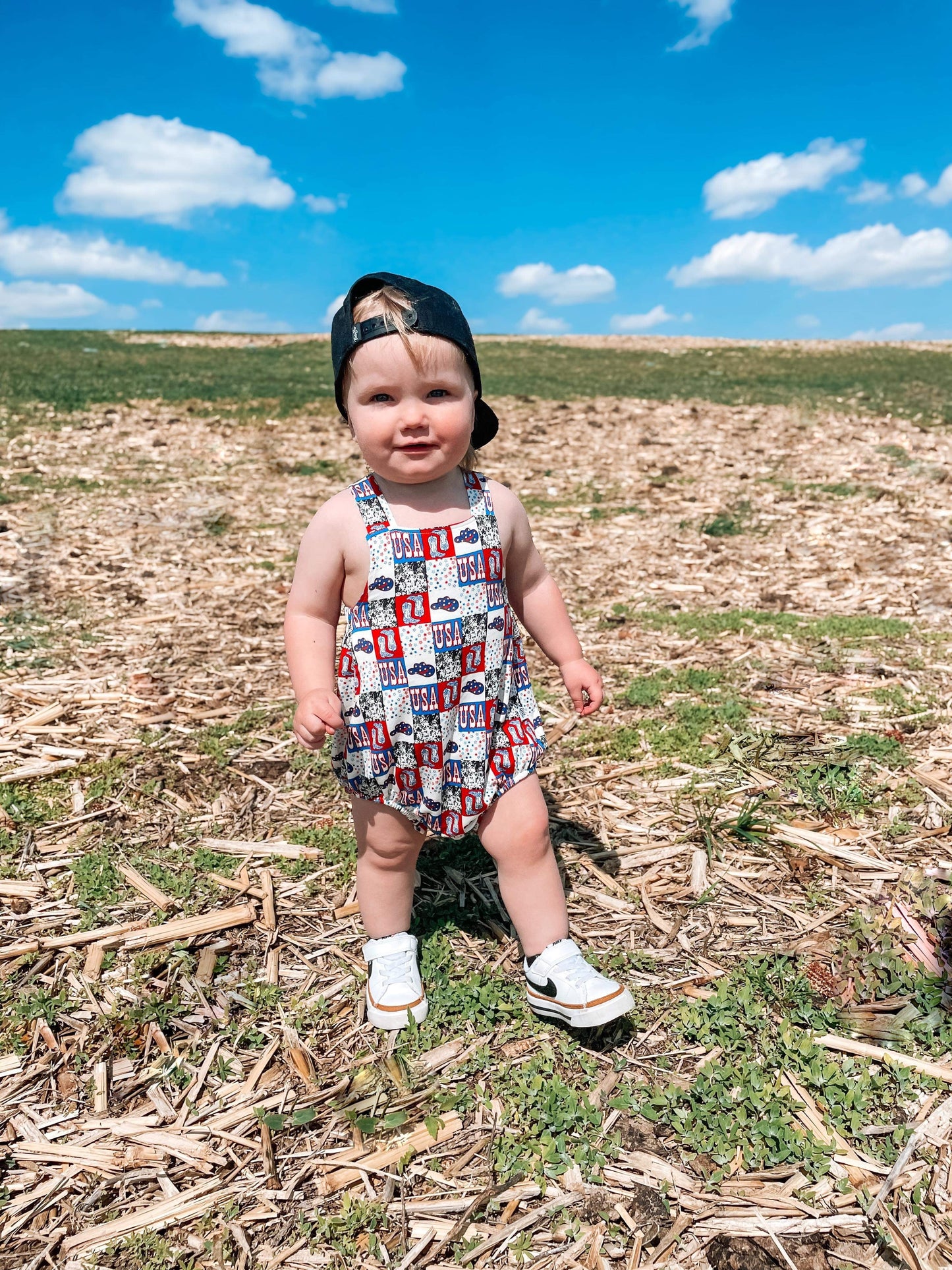 Western USA Suspender Bamboo Romper (FINAL SALE)