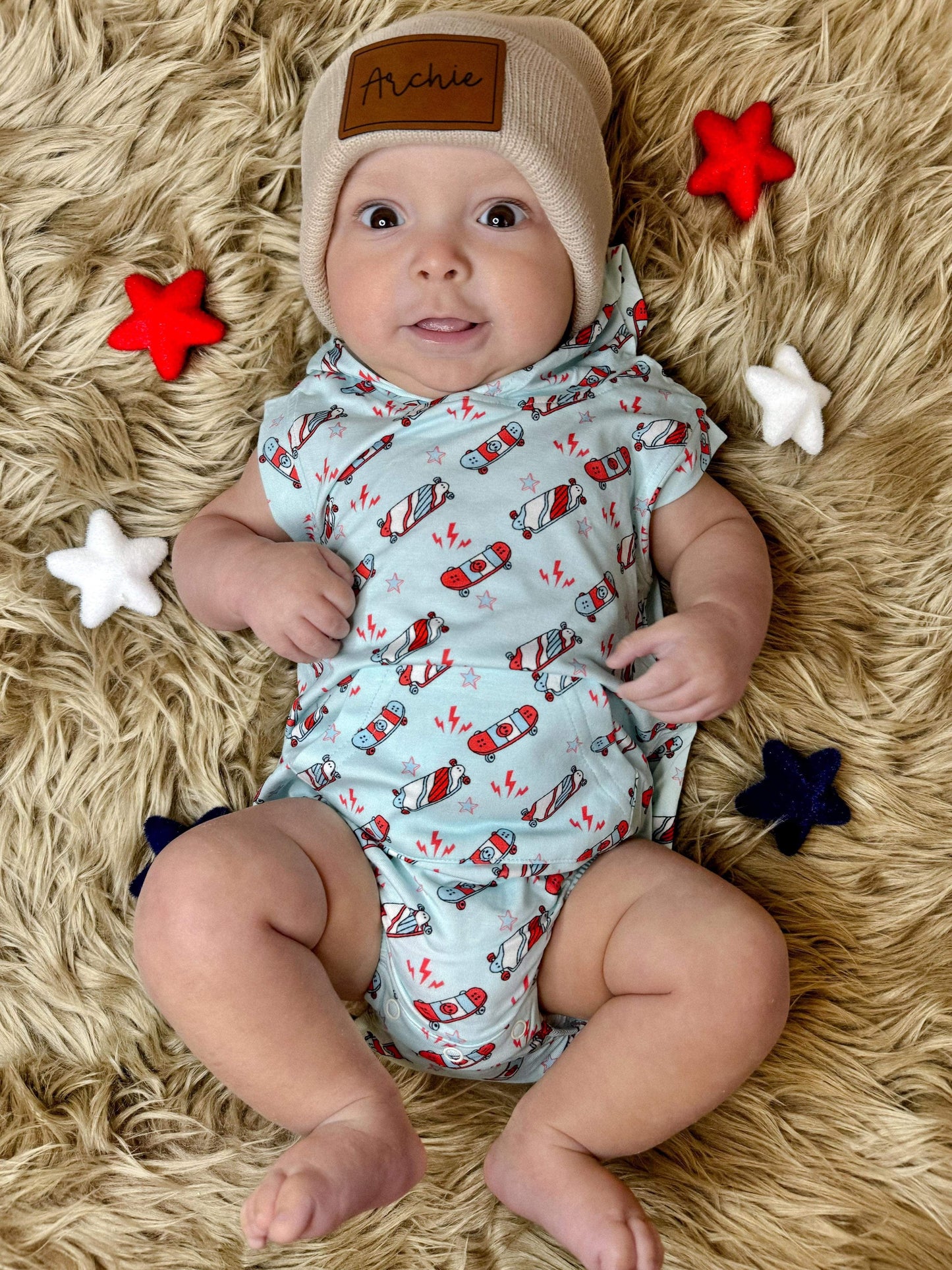 Red, White & Skate Bamboo Hooded Romper (FINAL SALE)