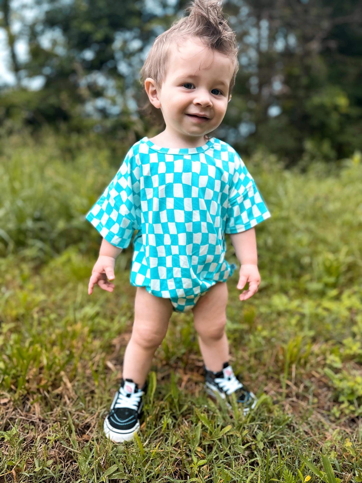 Wavy Checks Oversized Bamboo Romper (FINAL SALE)