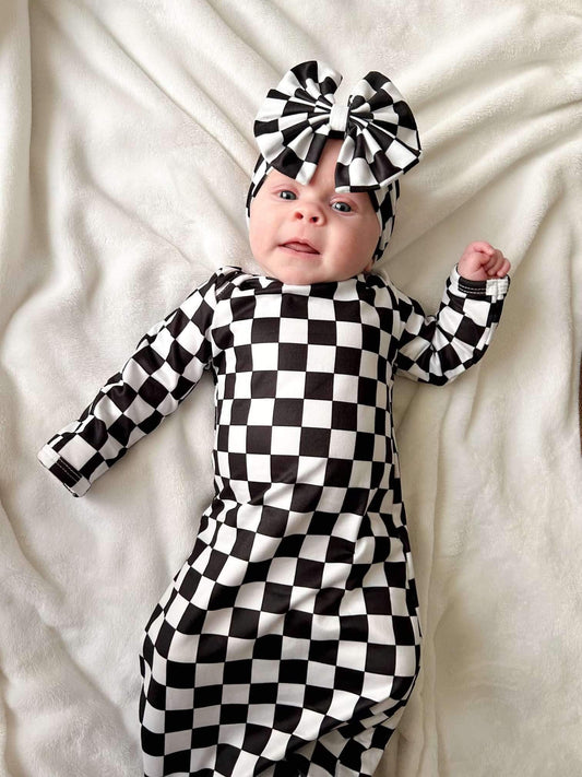 checkered knotted gown and headband set