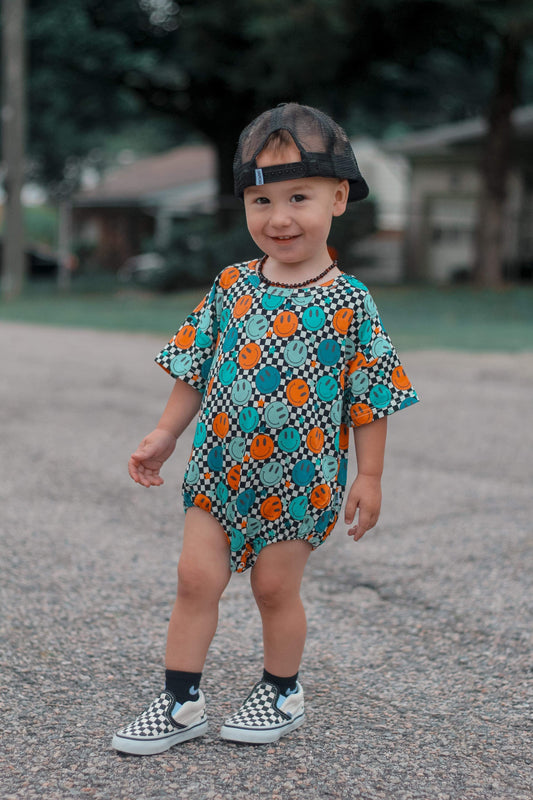 Happy Checks Oversized Bamboo Romper (FINAL SALE)