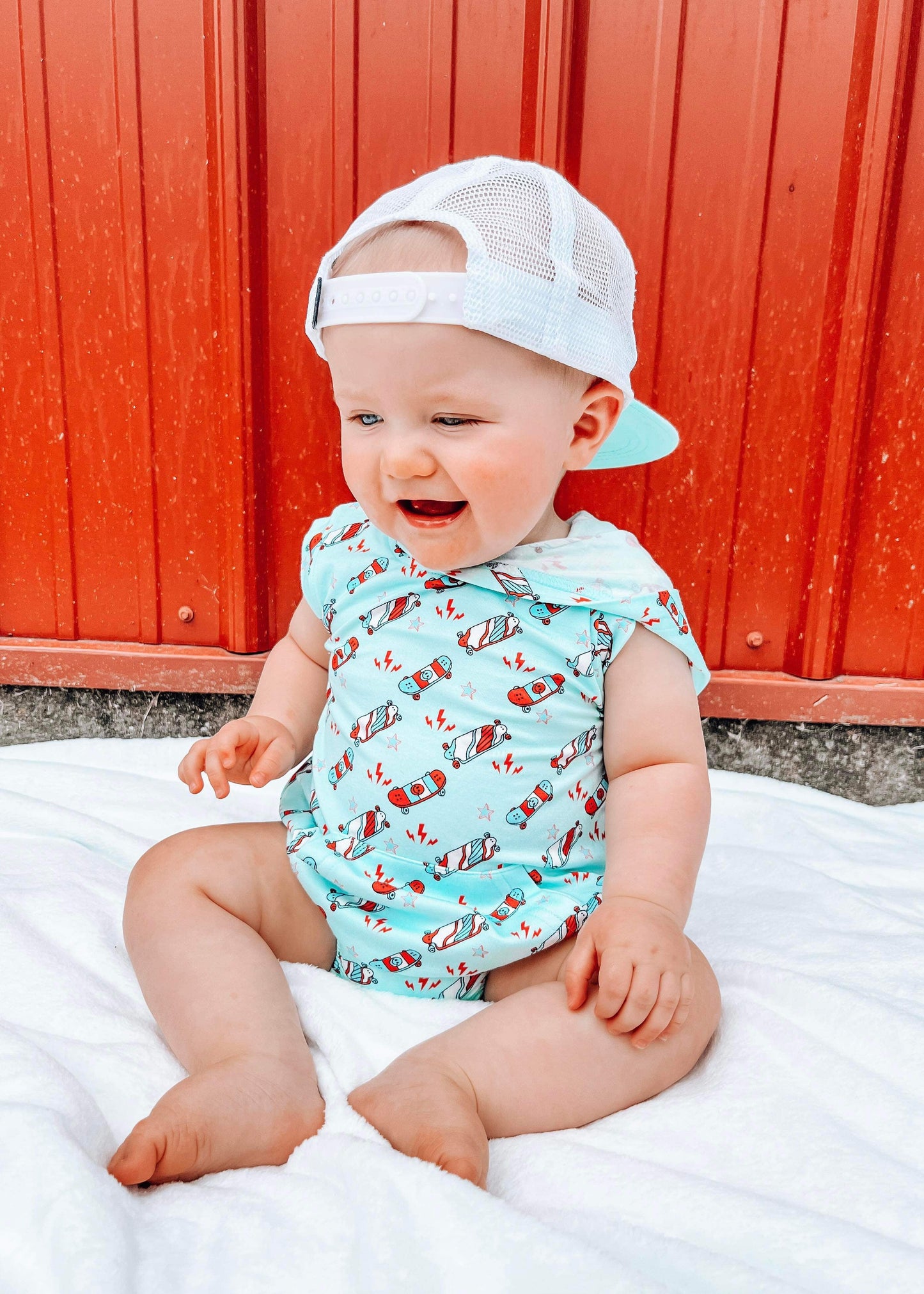 Red, White & Skate Bamboo Hooded Romper (FINAL SALE)