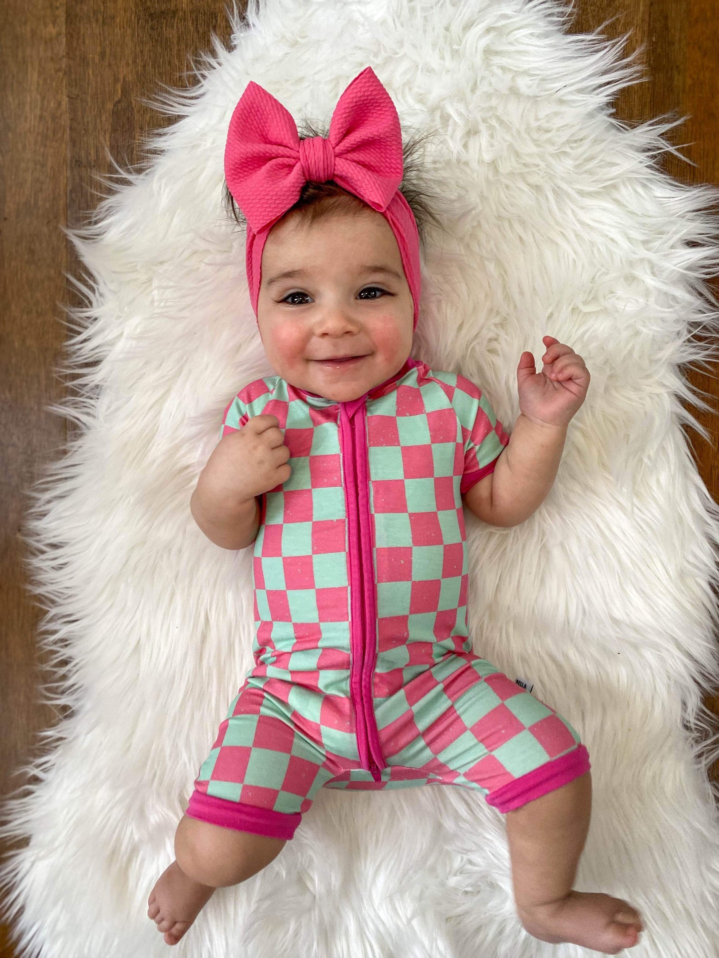 Bubblegum Checks Bamboo Shortie Romper (FINAL SALE)
