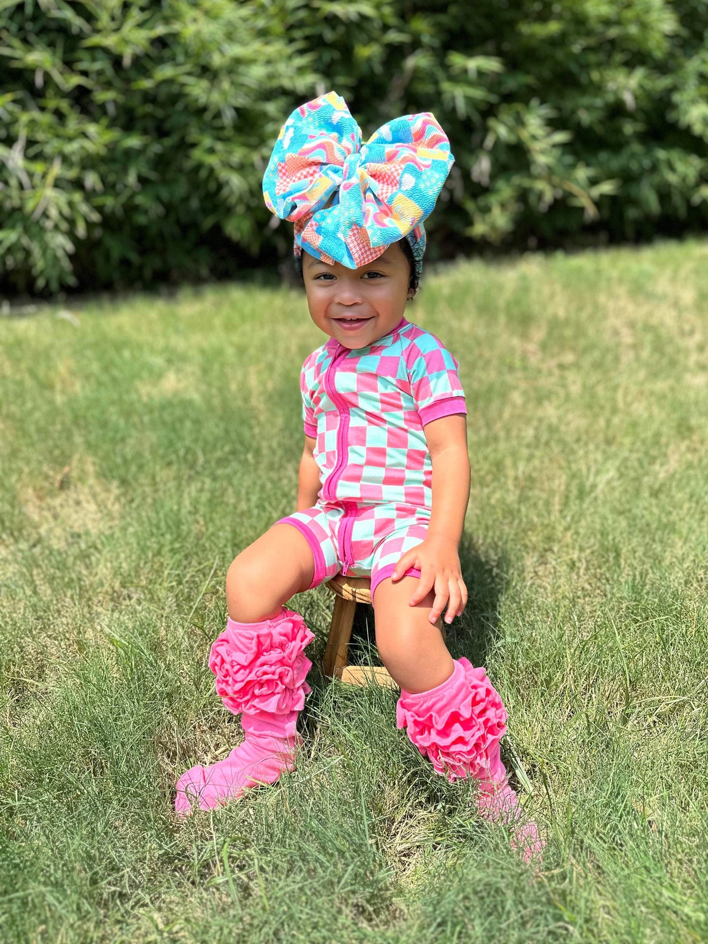 Bubblegum Checks Bamboo Shortie Romper (FINAL SALE)