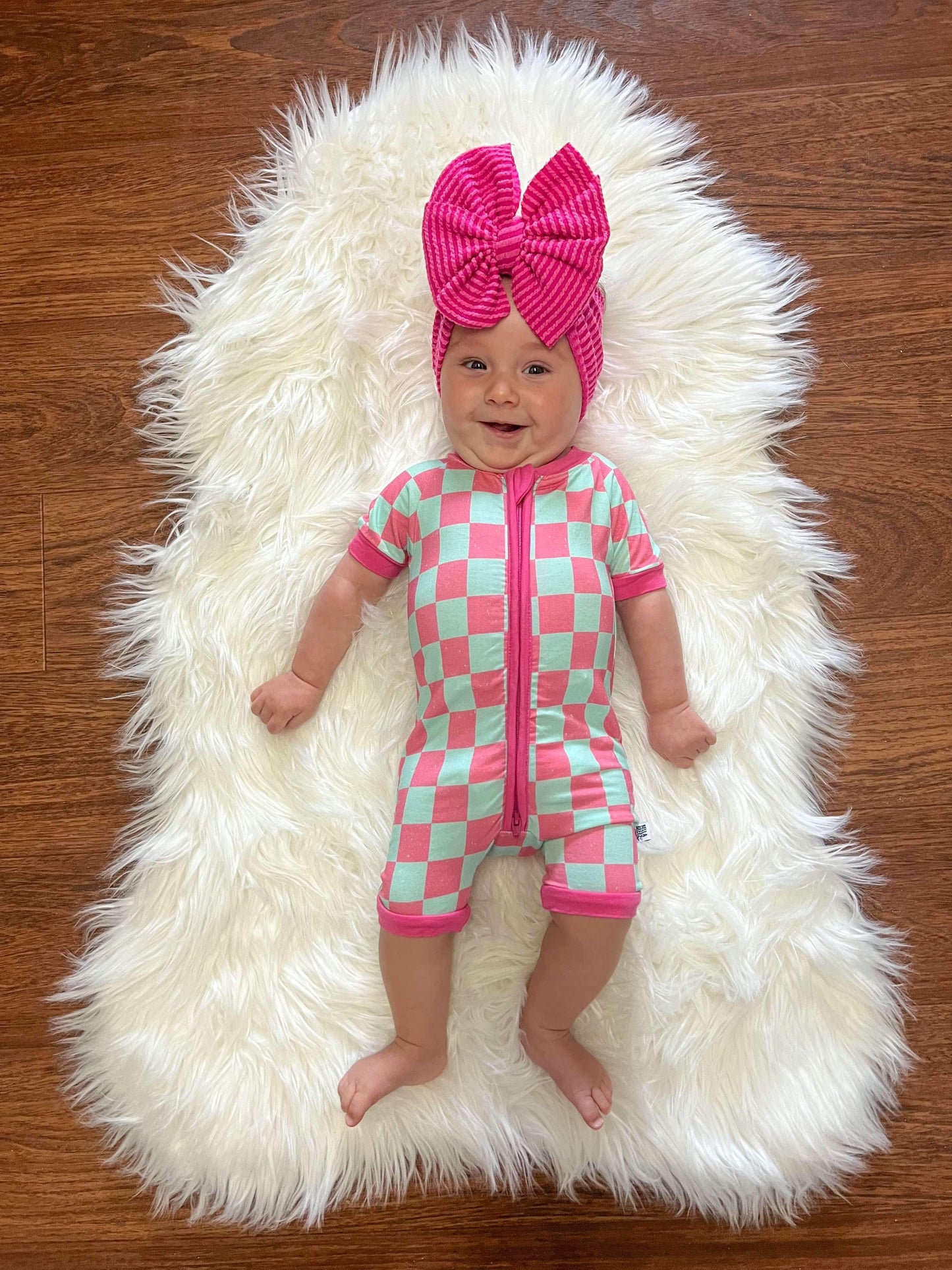 Bubblegum Checks Bamboo Shortie Romper (FINAL SALE)