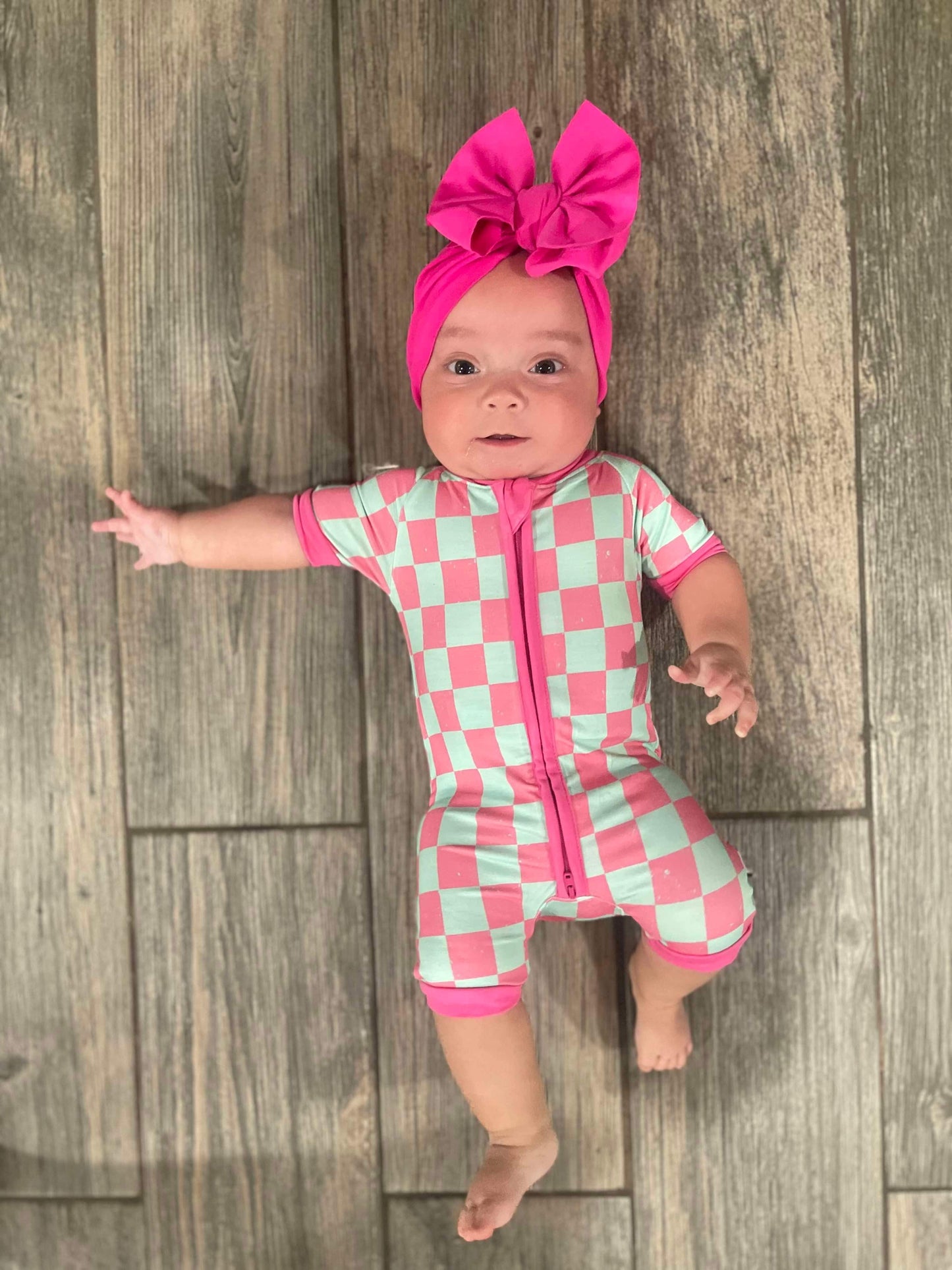 Bubblegum Checks Bamboo Shortie Romper (FINAL SALE)