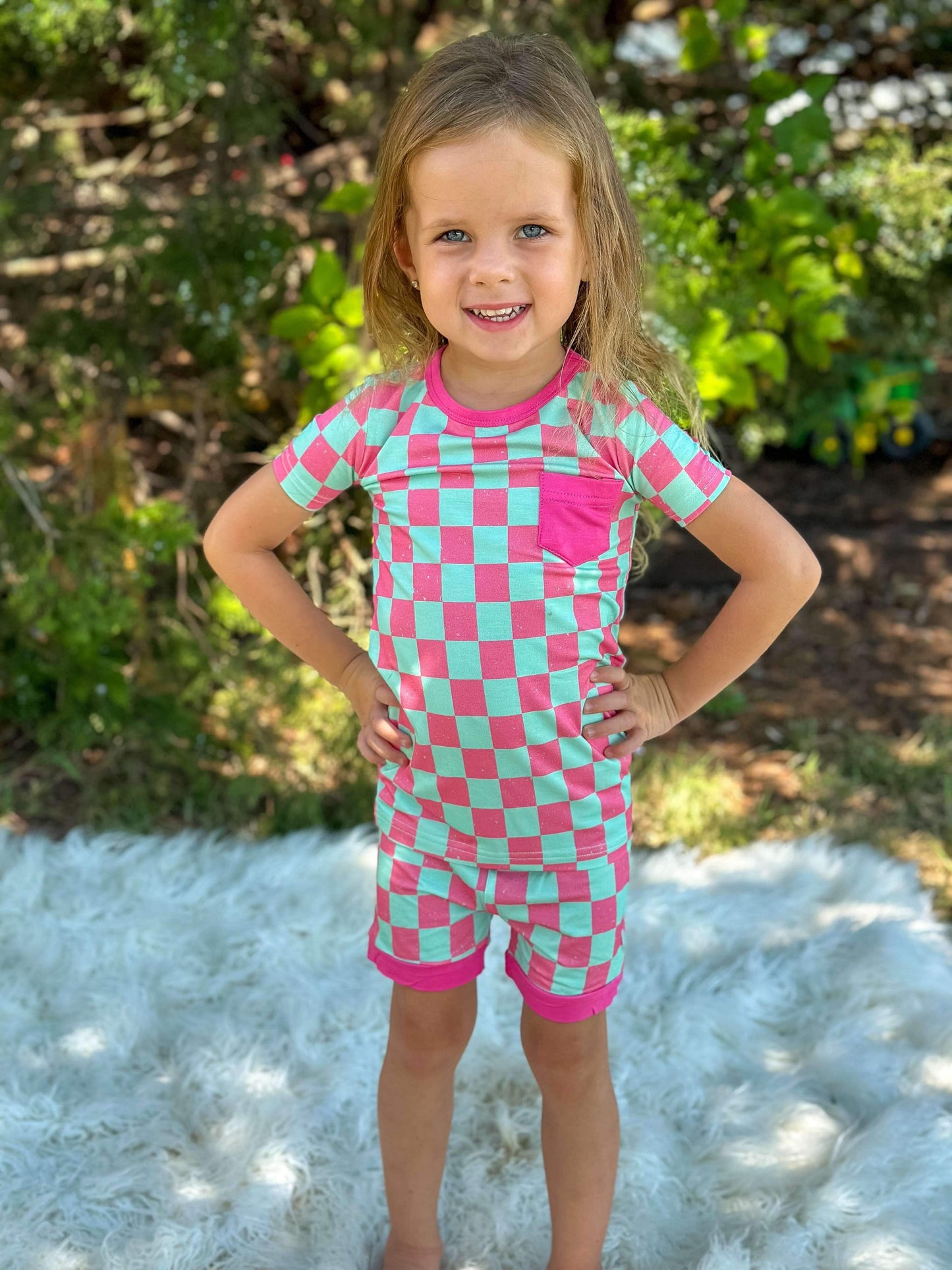 Bubblegum Checks Bamboo Short Set (FINAL SALE)