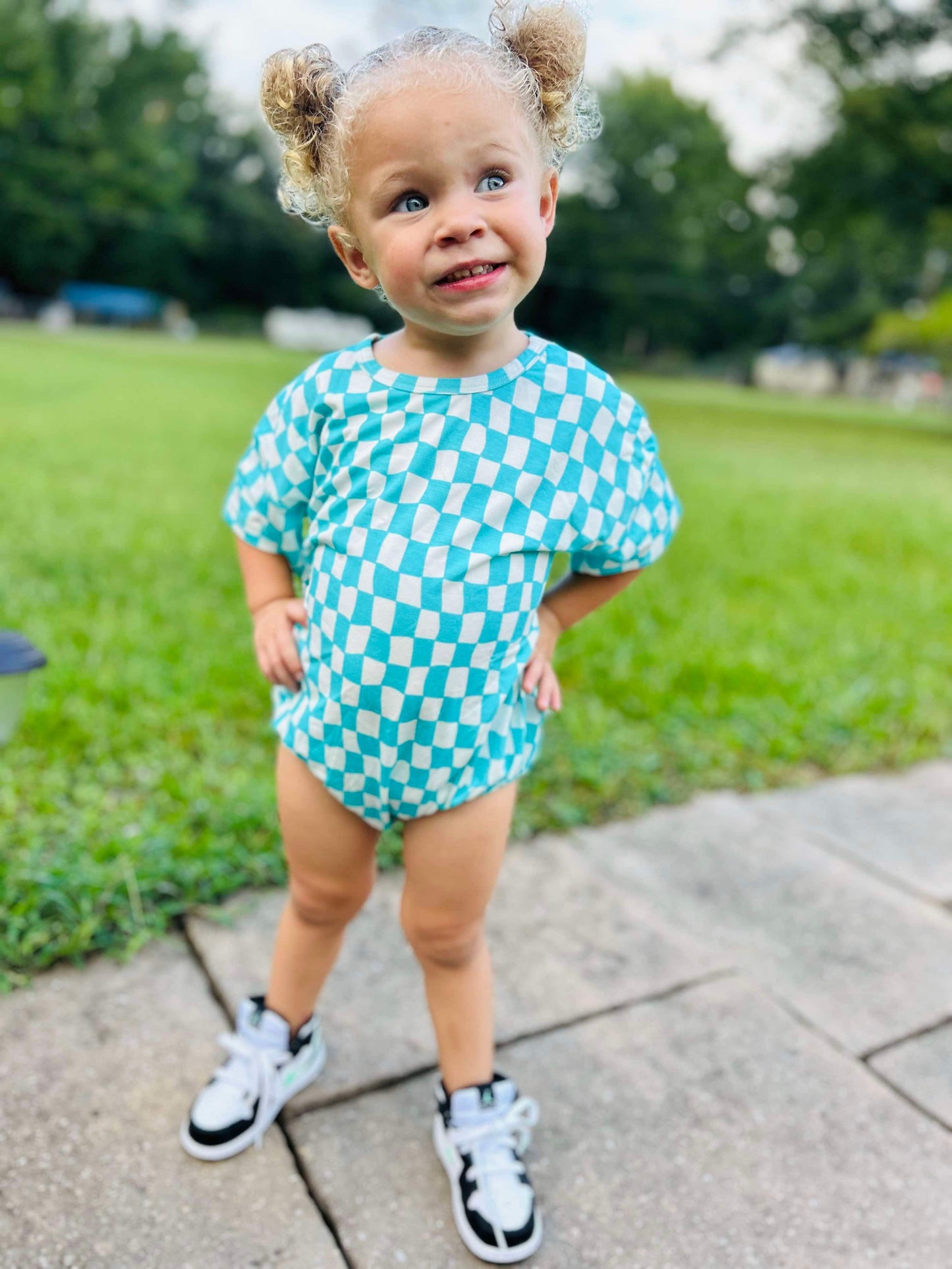 Wavy Checks Oversized Bamboo Romper (FINAL SALE)