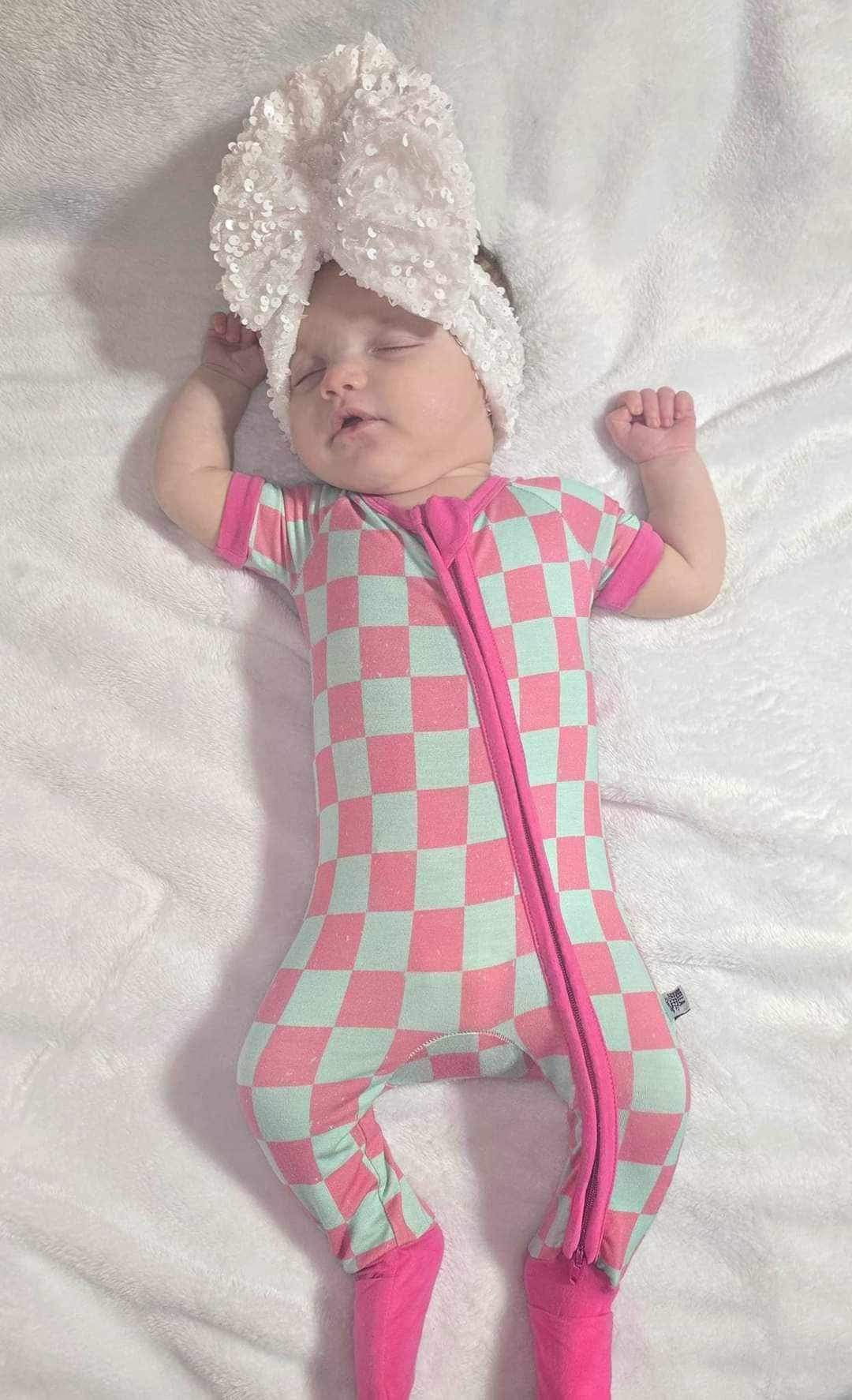 Bubblegum Checks Bamboo Short Sleeve Sleeper (FINAL SALE)