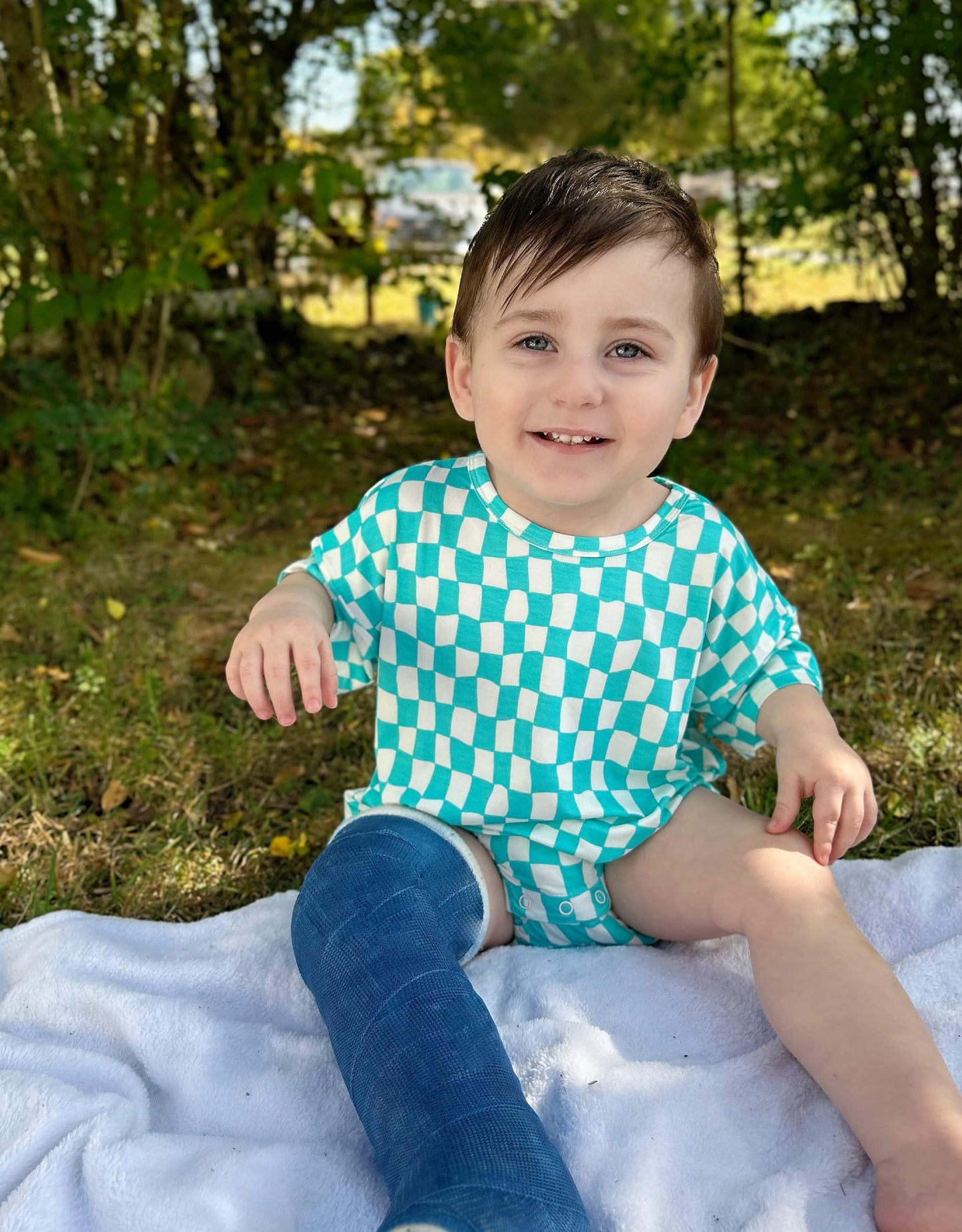 Wavy Checks Oversized Bamboo Romper (FINAL SALE)