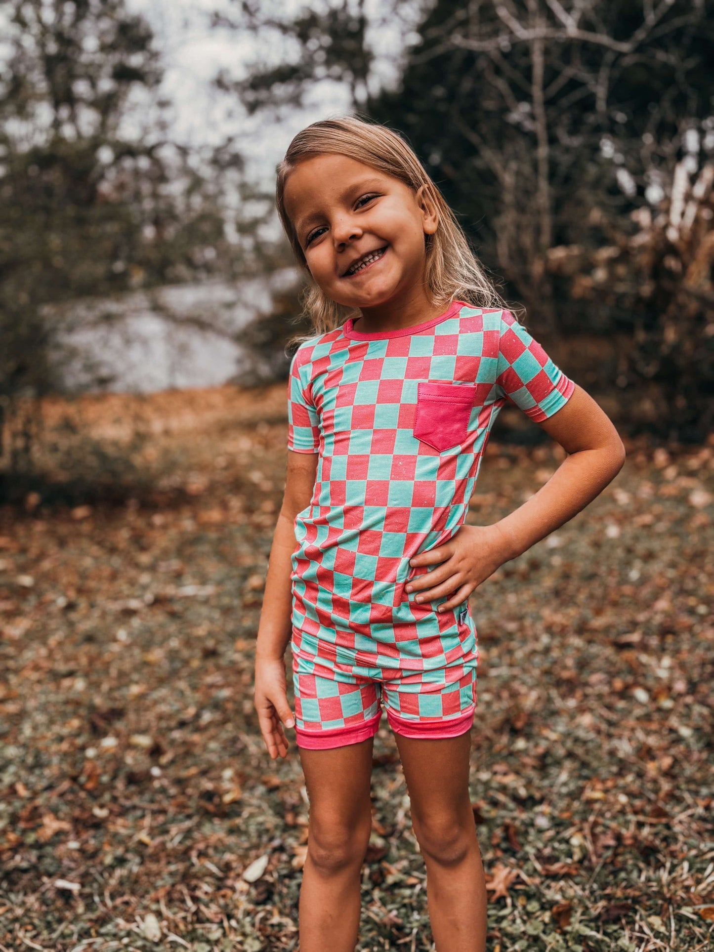 Bubblegum Checks Bamboo Short Set (FINAL SALE)