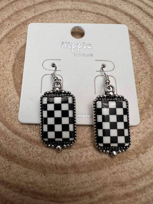 Checkered Rectangle Earrings - 1 1/2 inch drop