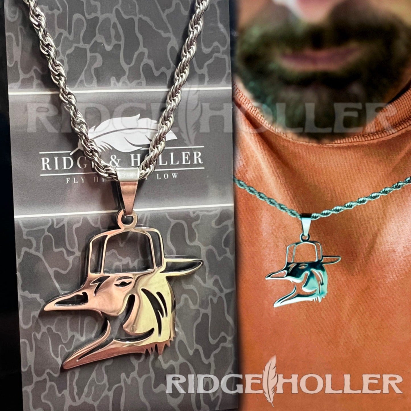 Wood Duck with Hat- Stainless Steel Necklace and Pendant *PREORDER*