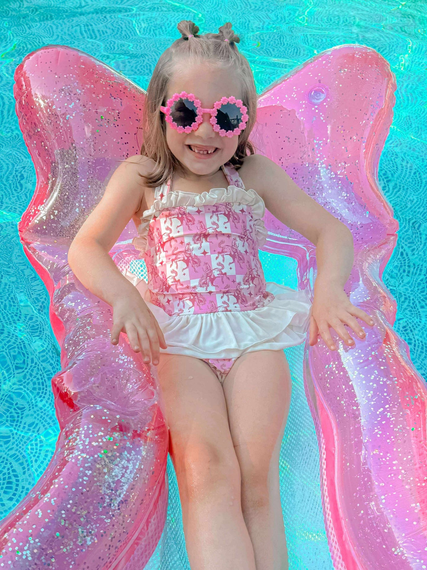 Pink Buckin’ Broncs Ruffled Swim Suit (FINAL SALE)