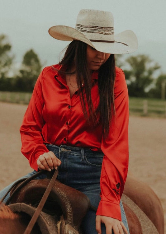 Crimson Satin Rodeo Shirt