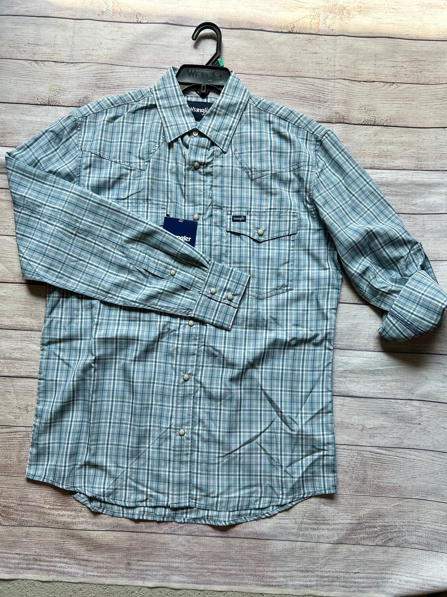 Wrangler classic fit fit ls- Teal Plaid