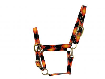 3ply Orange and Black Aztec design Nylon Horse Sized Halter.