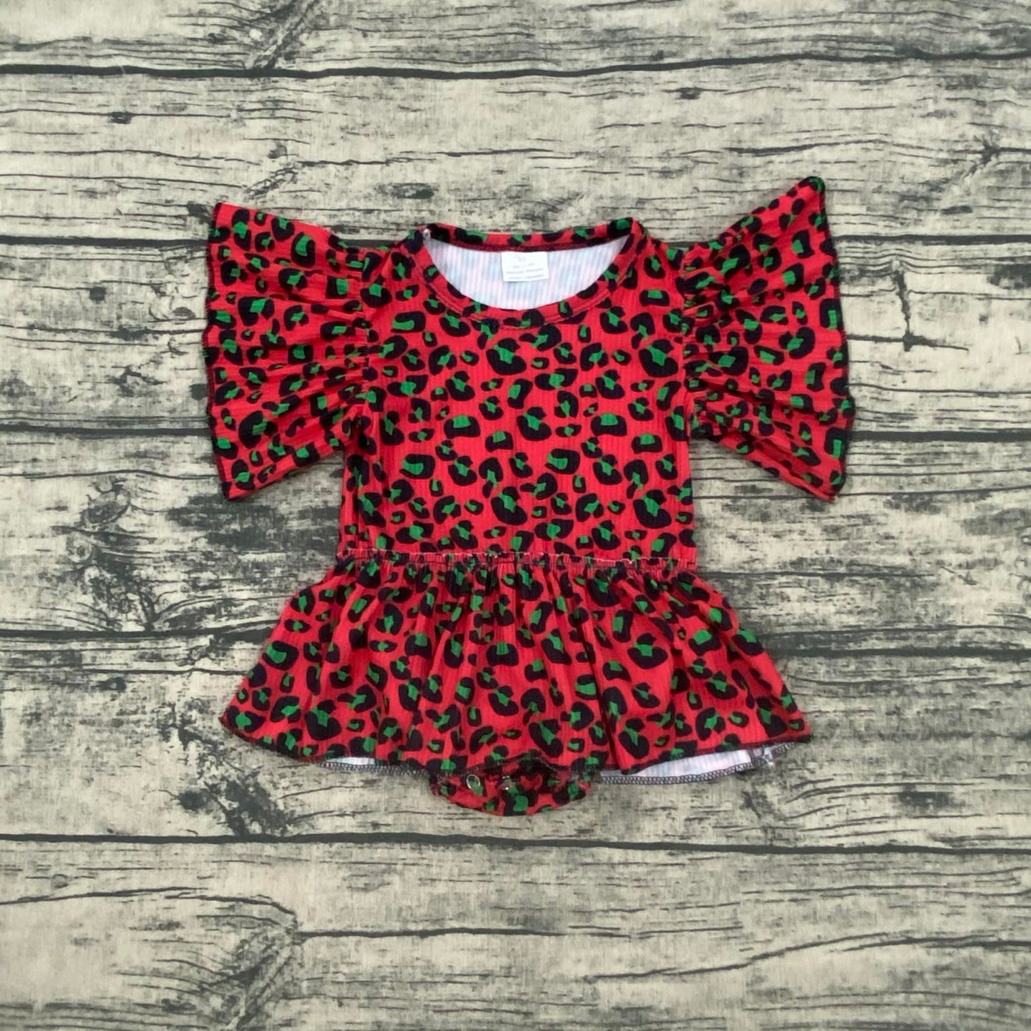 Christmas Leopard ribbed skirted romper