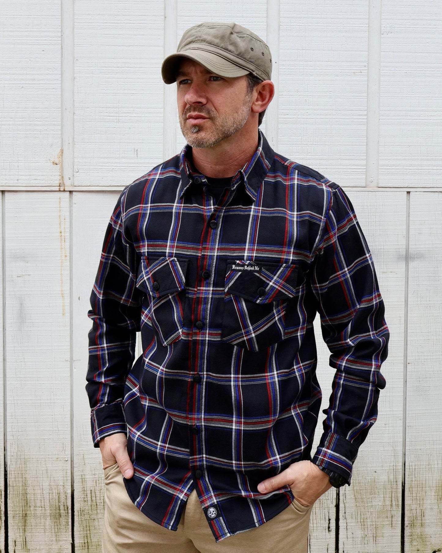 The "Patriot" Red, White, Blue & Black Flannel (Hidden Snap Collars)