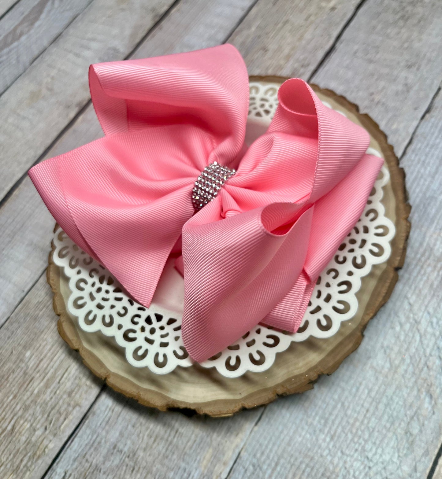 Oversize Rhinestone Hair Bows - French Clip - 5.5"